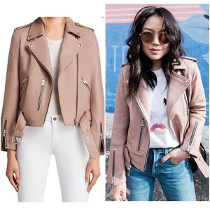 ALLSAINTS Balfern Dusty Blush Goats Leather Belted Zipper Detail Jacket